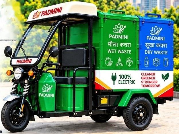 Padmini EV Kachara Gadi with wet and dry waste bins